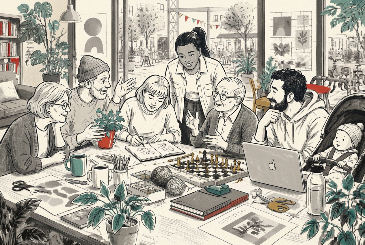 Groupe de personnes réunies pour imaginer des activités ensemble